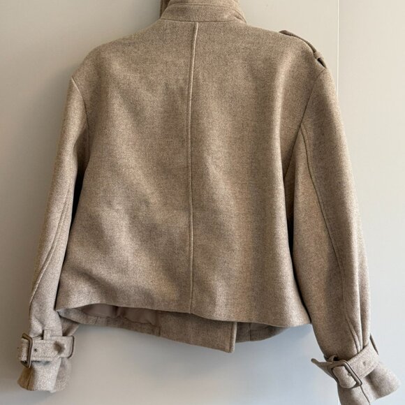 BNWT Size L H&M Trench-Look Cropped Jacket - Light Beige/Taupe - Picture 2 of 3